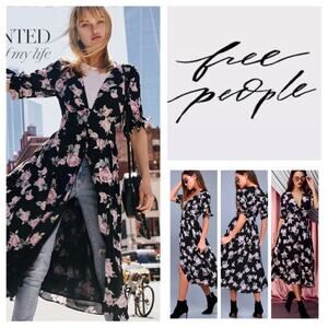 Free People "Love of My Life" Black Floral Midi Dress - L